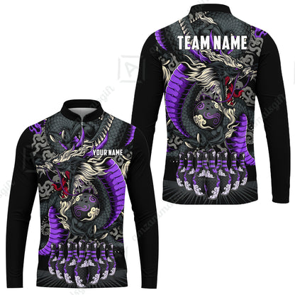 Custom Bowling Jersey Polo Shirt, Oriental Jade Dragon & Classic Clouds, Custom Bowling Jersey Team Shirt For Players With Name & Team Name