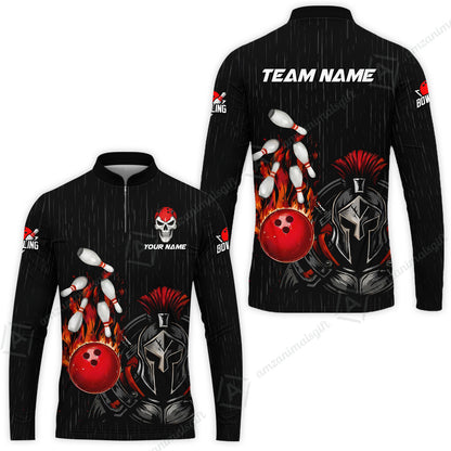 Custom Bowling Jersey Polo Shirt, Fire Bowling Knight Rain Skull Logo, Personalize Name & Team Name