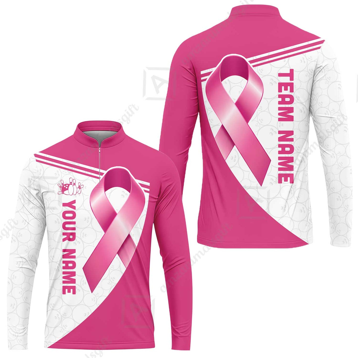 Custom Bowling Jersey Polo Shirt, Bowling Awareness Ribbon, Personalized Name And Team Name