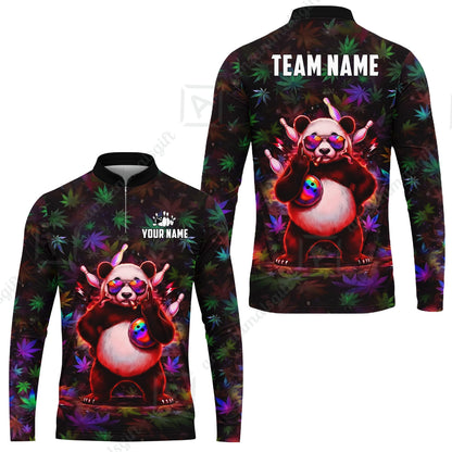 Custom Bowling Jersey Polo Shirt, Badass Stoner Panda & Psychedelic Leaves, Custom Bowling Jersey Team Shirt For Players With Name & Team Name