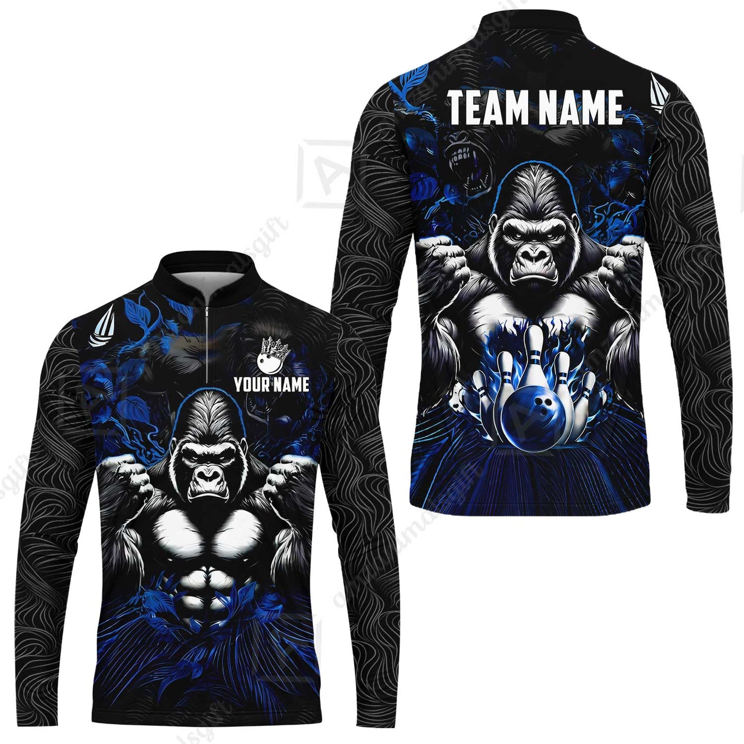 Custom Bowling Jersey Polo Shirt, Furious Gorilla Mascot, Custom Bowling Jersey Team Shirt For Players With Name & Team Name