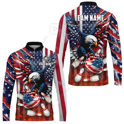 Customized Patriotic American Flag Eagle Bowling Jersey, Custom Name And Team Name For Bowlers