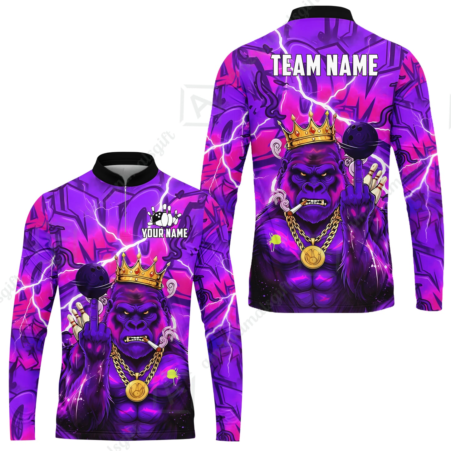 Custom Bowling Jersey Polo Shirt, Rebellious Gorilla King & Street Graffiti, Custom Bowling Jersey Team Shirt For Players With Name & Team Name