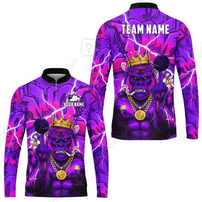 Custom Bowling Jersey Polo Shirt, Rebellious Gorilla King & Street Graffiti, Custom Bowling Jersey Team Shirt For Players With Name & Team Name