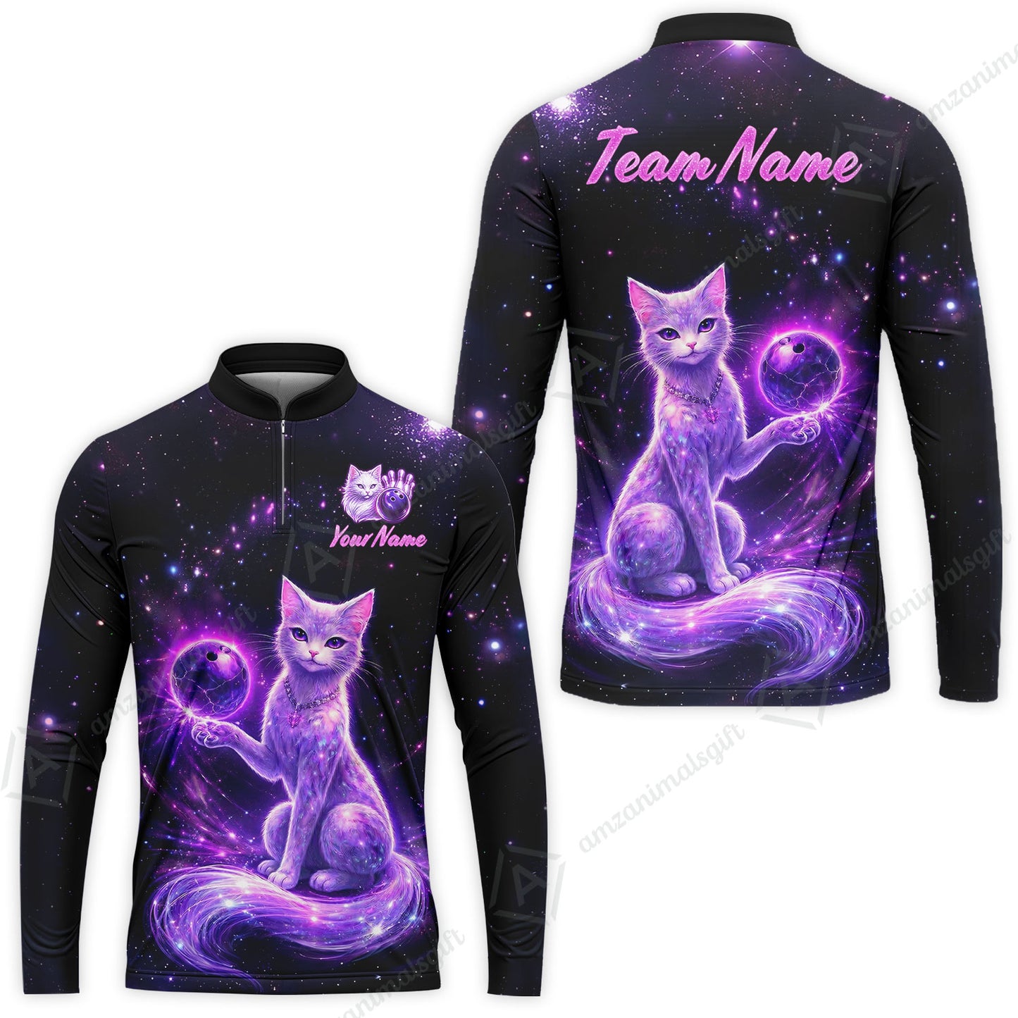 Custom Bowling Jersey Polo Shirt, Magical Kitty Bowling Custom Bowling Jersey Team Shirt For Players With Name & Team Name