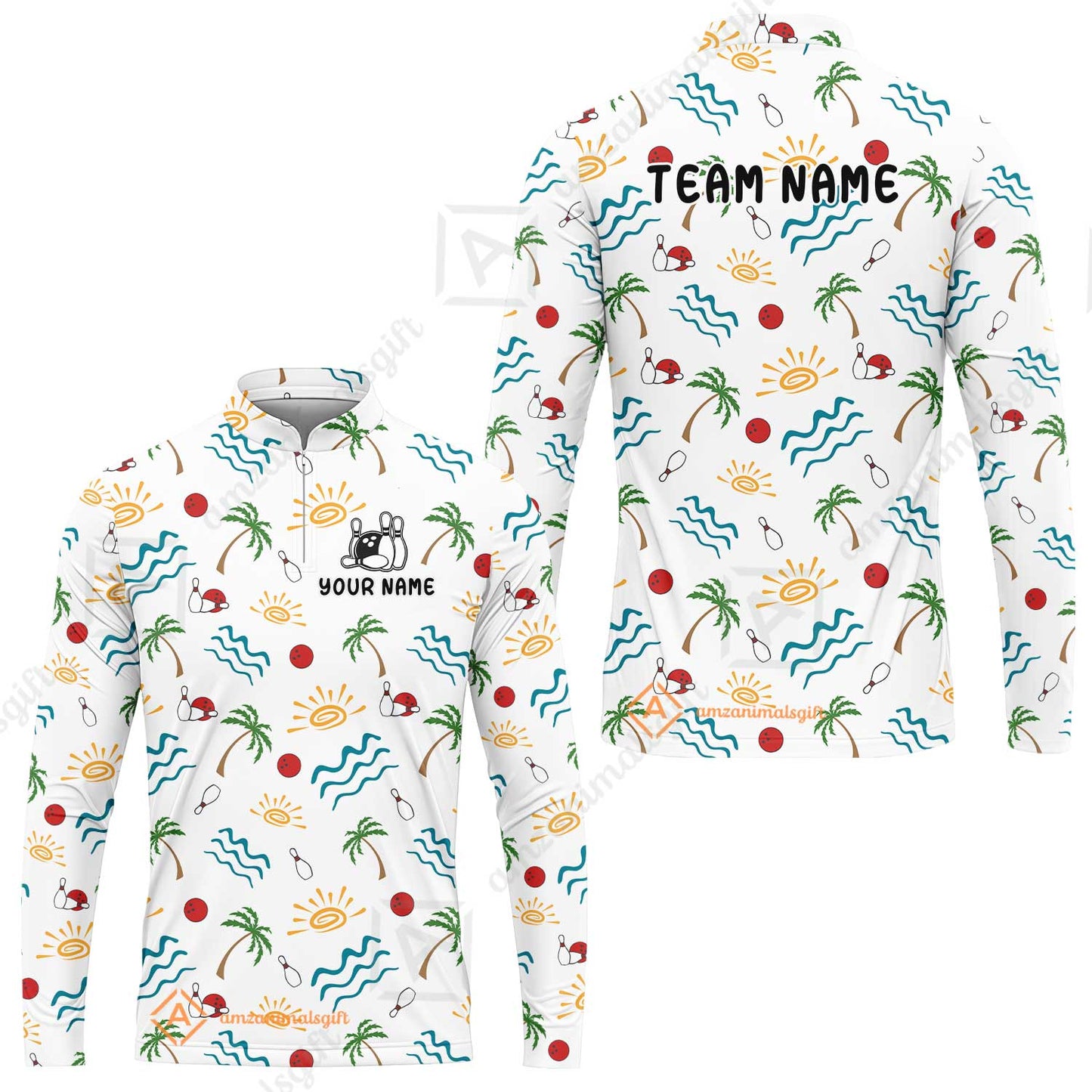 Custom Bowling Jersey Polo Shirt, Tropical Hand-Drawn Summer Doodle, Custom Bowling Jersey Team Shirt For Players With Name and Team Name
