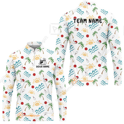 Custom Bowling Jersey Polo Shirt, Tropical Hand-Drawn Summer Doodle, Custom Bowling Jersey Team Shirt For Players With Name and Team Name