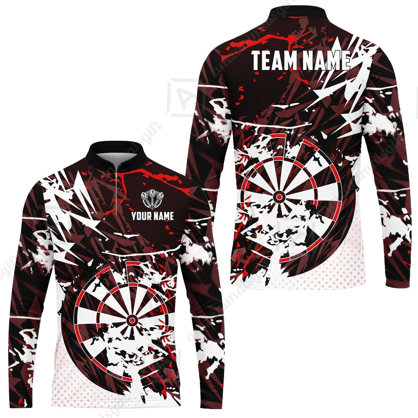 Customized Abstract Crimson Geometric Shard Darts Jersey, Personalized Name And Team Name For Dart Players