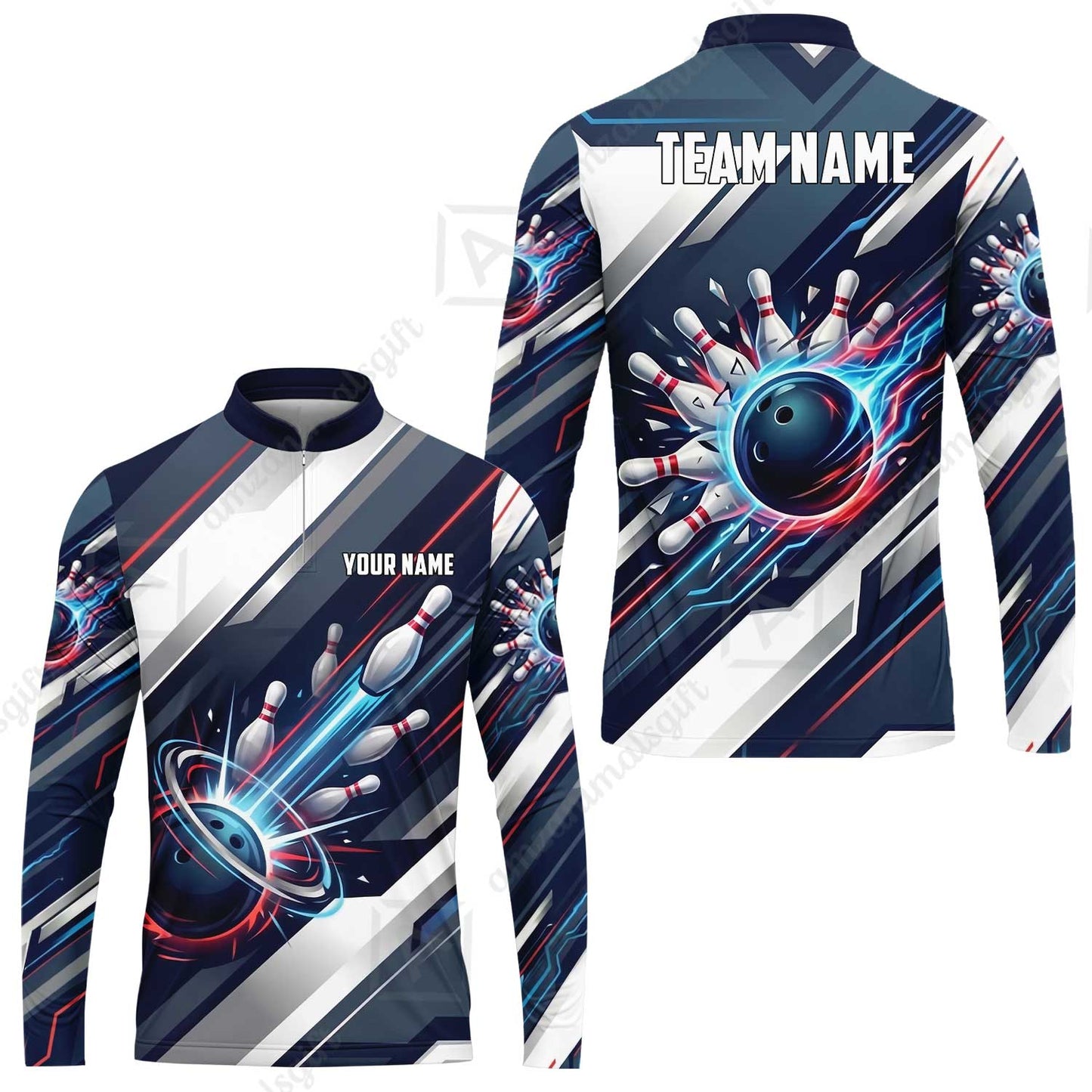 Custom Bowling Jersey Polo Shirt, Futuristic Cyber Electric Strike, Custom Bowling Jersey Team Shirt For Players With Name and Team Name