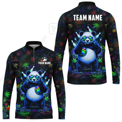 Custom Bowling Jersey Polo Shirt, Badass Stoner Panda & Psychedelic Leaves, Custom Bowling Jersey Team Shirt For Players With Name & Team Name