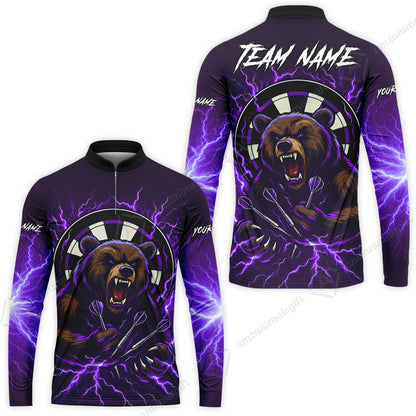 Custom Darts Team Long Sleeve Polo Shirt, Personalized Bear Thunder Lightning Darts Shirt with Name & Team Name