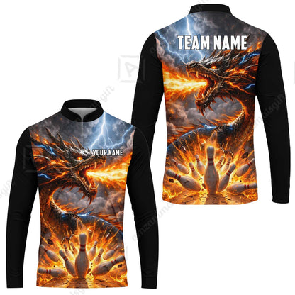 Customized Blazing Fire Dragon & Thunder Strike Bowling Jersey, Custom Name And Team Name For Bowlers