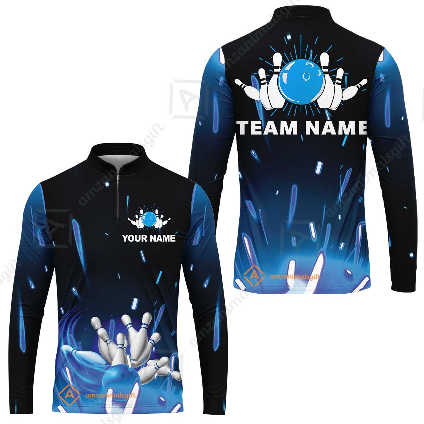 Bowling Men Polo Shirt Custom Name - Blue Bowling Personalized Bowling Polo Shirt - Gift For Friend, Family, Bowling Lovers