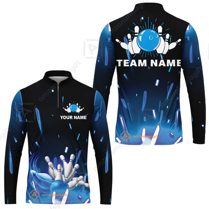 Bowling Men Polo Shirt Custom Name - Blue Bowling Personalized Bowling Polo Shirt - Gift For Friend, Family, Bowling Lovers