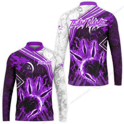 Customized Bowling Unisex Polo Shirt, Fire & Smoke Bowling Pins, Bowling Uniform - Personalized Name And Team Name