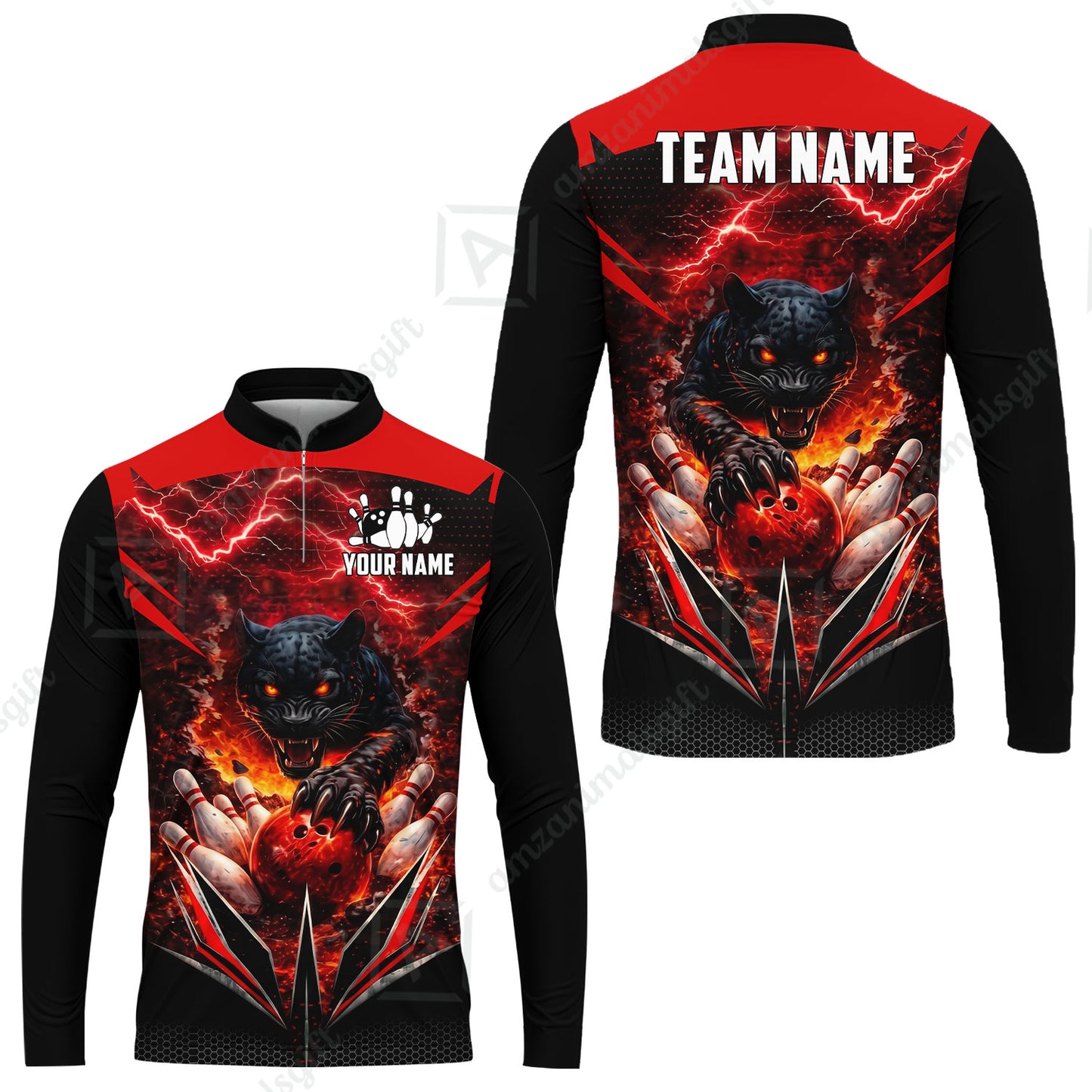 Custom Bowling Jersey Polo Shirt, Electric Panther Bowling, Personalized Name & Team Name