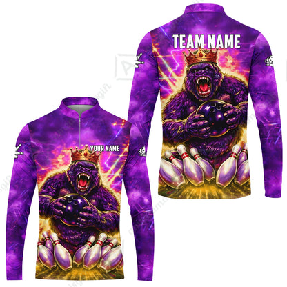 Custom Bowling Jersey Polo Shirt, King Gorilla Holding Bowling Ball, Custom Bowling Jersey Team Shirt For Players With Name & Team Name