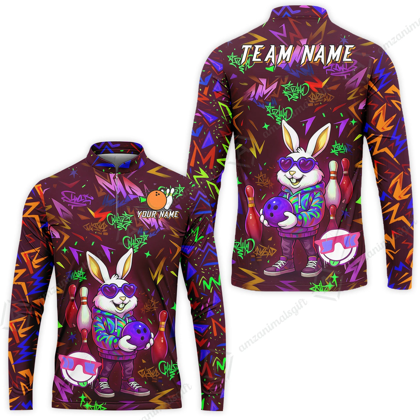 Custom Hip Hop Rabbit Bowling Jersey Polo Shirt, Custom Hip Hop Rabbit Bowling Jersey Team Shirt For Players With Name & Team Name