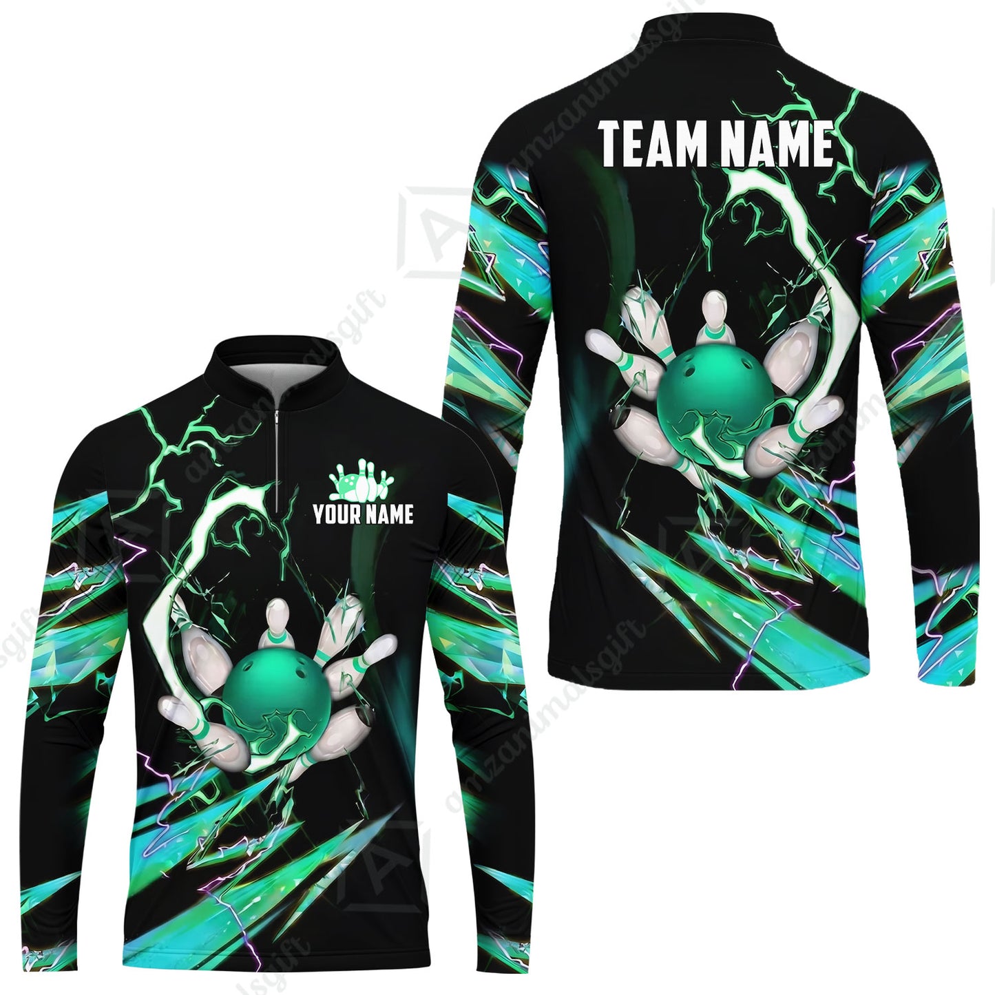 Custom Bowling Jersey Polo Shirt, Electric Strike & Neon Plasma, Custom Bowling Jersey Team Shirt For Players With Name & Team Name