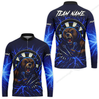 Custom Darts Team Long Sleeve Polo Shirt, Personalized Bear Thunder Lightning Darts Shirt with Name & Team Name