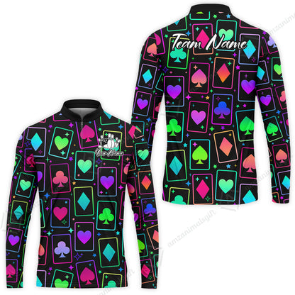 Custom Bowling Jersey Polo Shirt, Cards Neon Bowling, Custom Bowling Jersey Team Shirt For Players With Name and Team Name