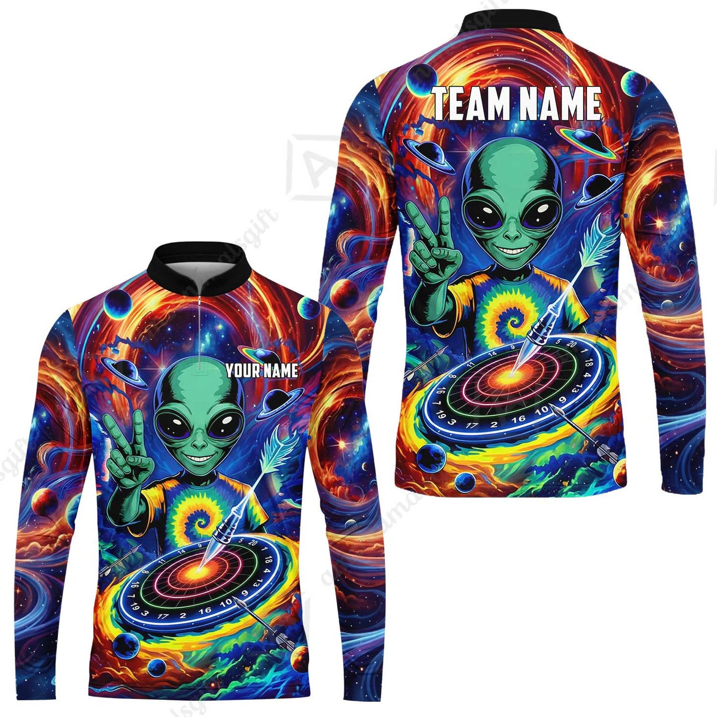 Custom Darts Team Jersey, Personalized Alien Vortex Strike Dart Polo Shirt For Players With Name & Team Name