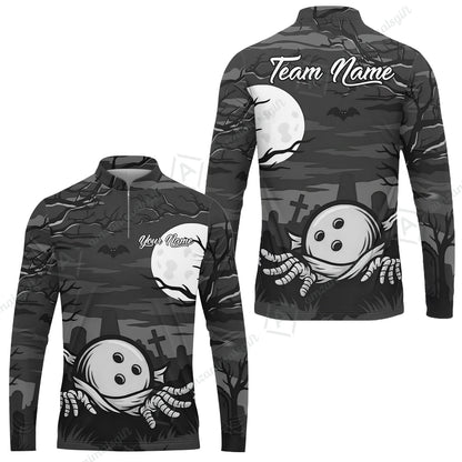 Customized Bowling Shirt, Bowling Halloween Mummy, Personalized Polo Shirt For Players With Name & Team Name