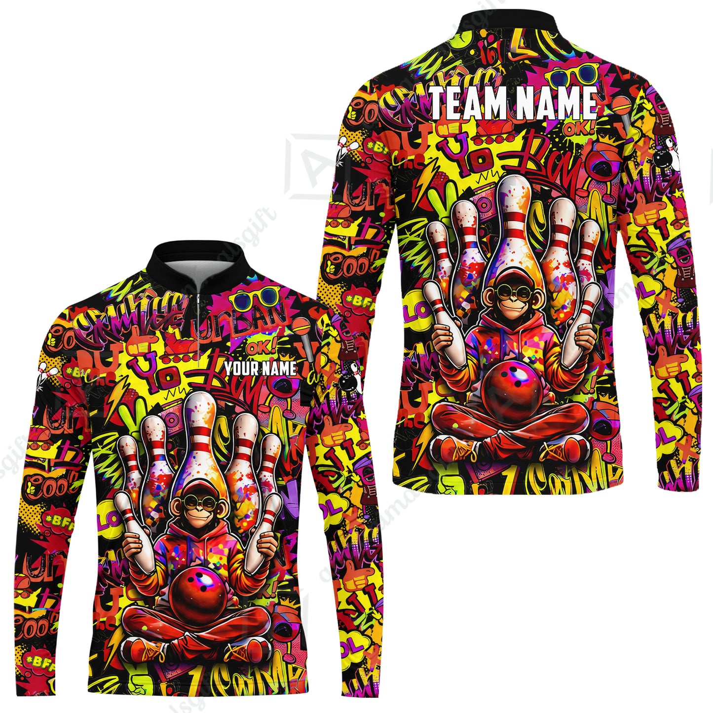 Custom Bowling Jersey Polo Shirt, Master Monkey Juggling, Custom Bowling Jersey Team Shirt For Players With Name & Team Name
