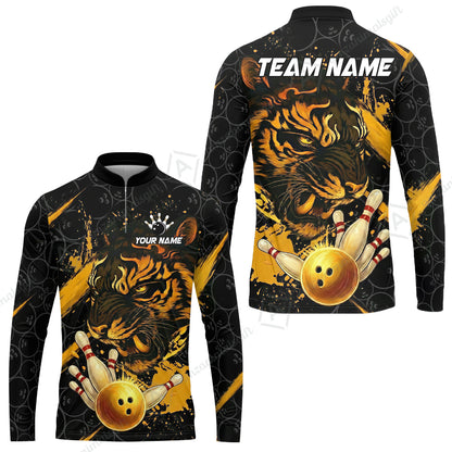 Customized Bowling Unisex Polo Shirt, Tiger Ball Striking Pins, Bowling Uniforms, Personalized Name And Team Name