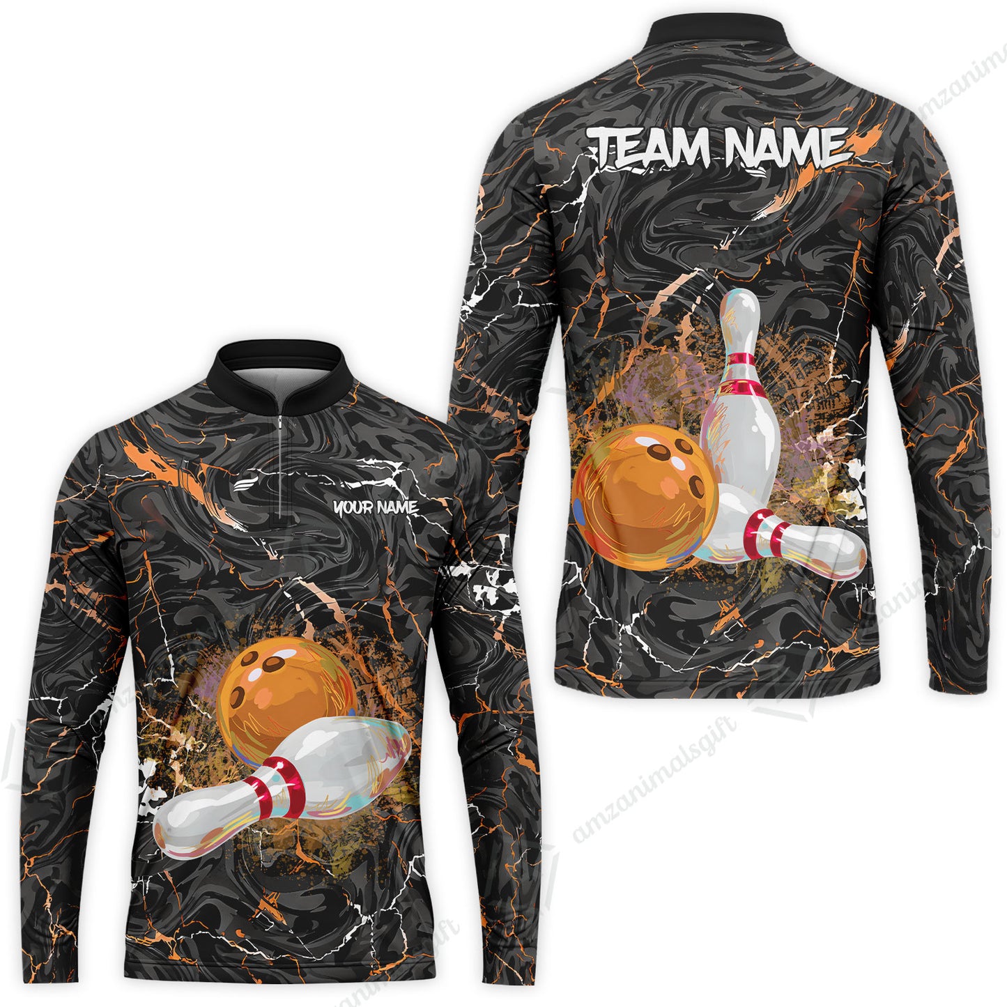Customized Bowling Unisex Polo Shirt, Swirling Marbled Pattern Vibrant Veins, Bowling Uniforms, Personalized Name And Team Name