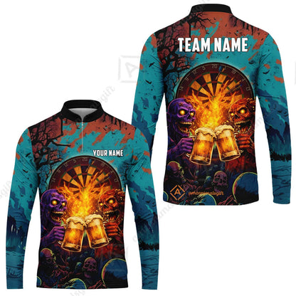 Custom Darts Team Jersey, Personalized Halloween Skull Beer Darts Polo Shirt For Players With Name & Team Name