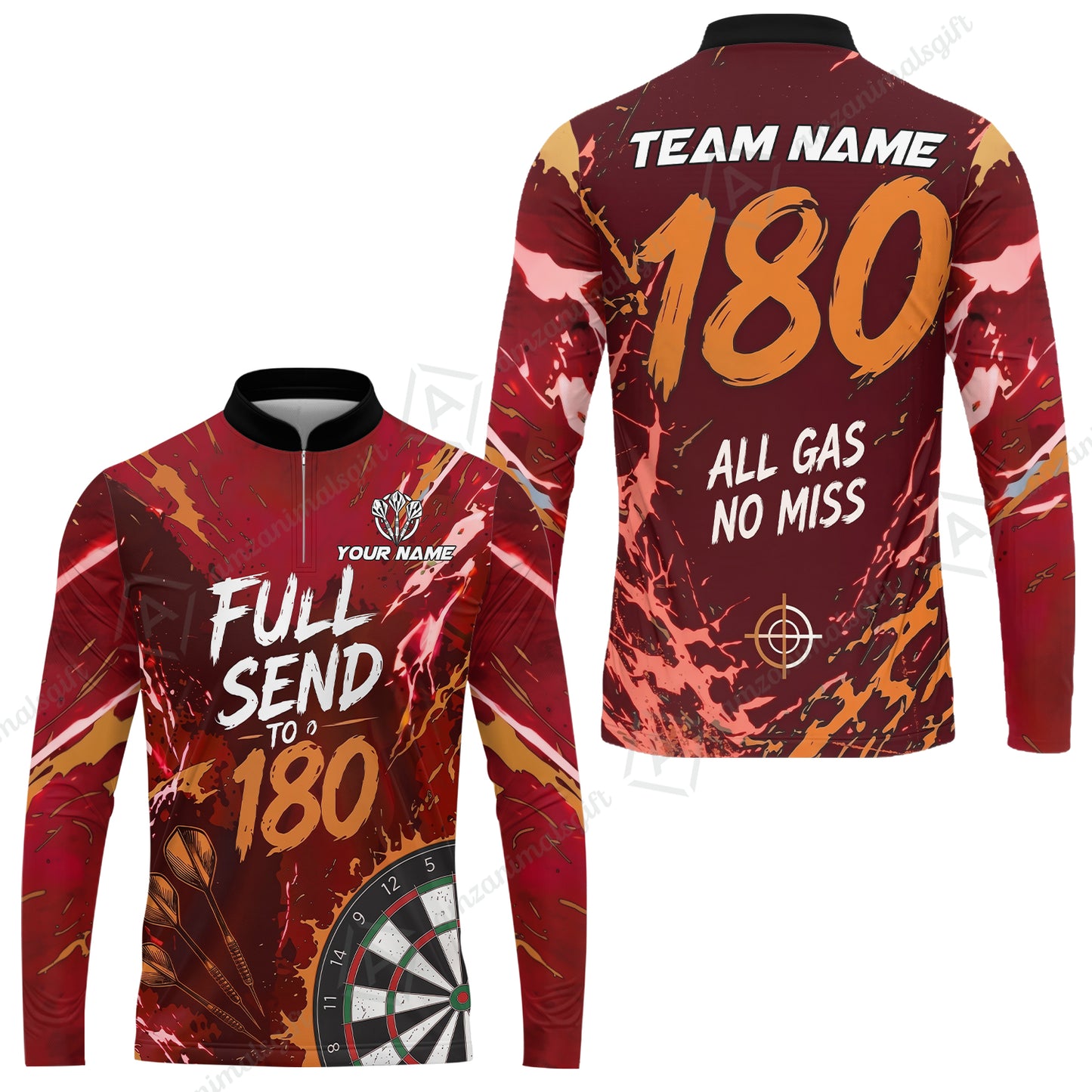 Customized Darts Team Jersey, Full Send To 180, All Gas No Miss, Personalized Polo Shirt For Players With Name & Team Name