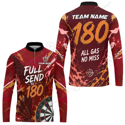 Customized Darts Team Jersey, Full Send To 180, All Gas No Miss, Personalized Polo Shirt For Players With Name & Team Name