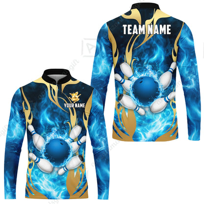 Custom Bowling Jersey Polo Shirt, Abyssal Fire & Golden Flames, Custom Bowling Jersey Team Shirt For Players With Name & Team Name
