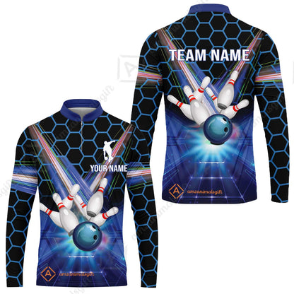 Blue Bowling Custom Men Polo Shirt, Bowling Personalized Polo Shirt, Bowling Shirt Custom Name and Team Name