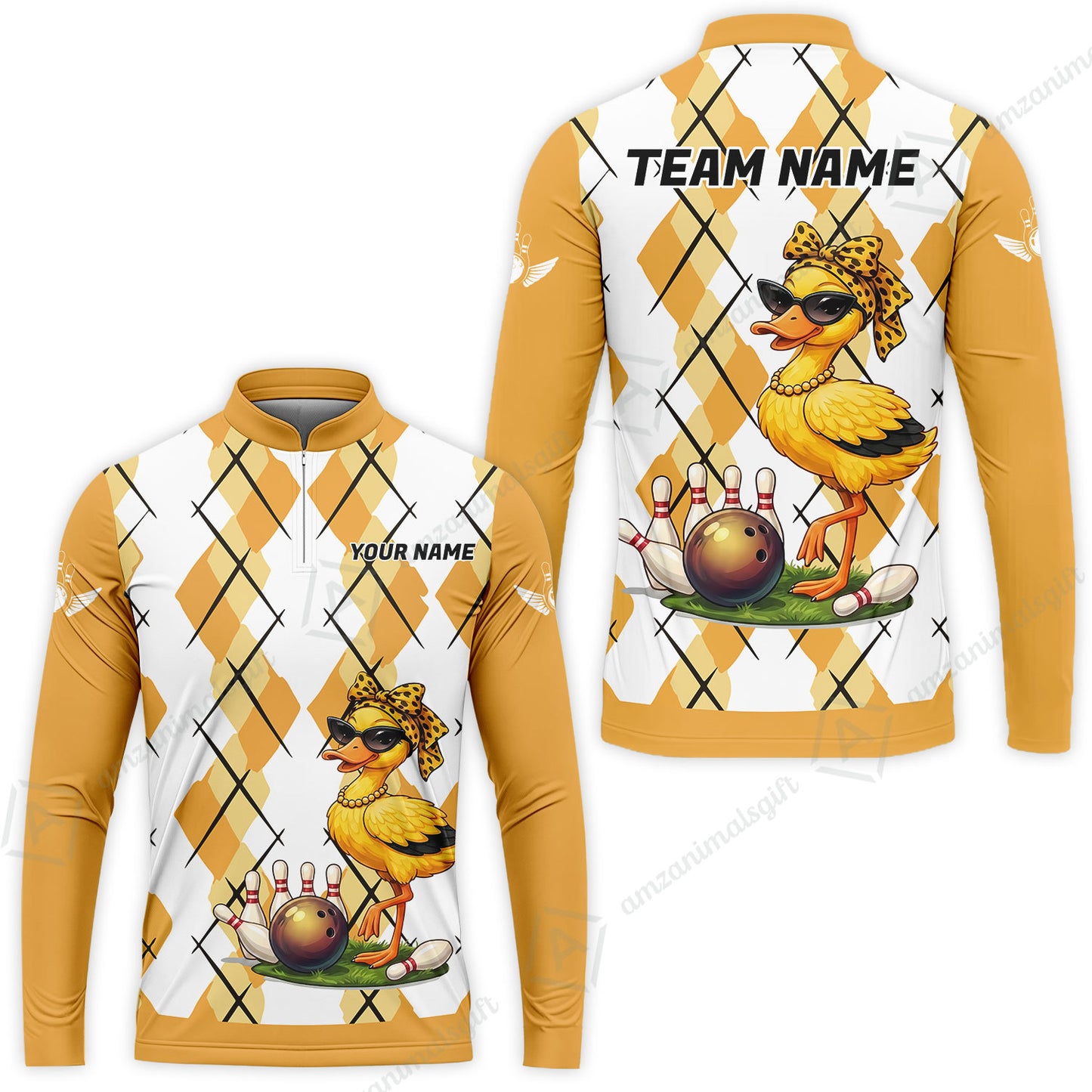 Custom Bowling Jersey Polo Shirt, Sassy Diva Duckling Argyle, Custom Bowling Jersey Team Shirt For Players With Name and Team Name