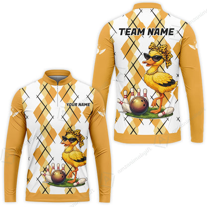 Custom Bowling Jersey Polo Shirt, Sassy Diva Duckling Argyle, Custom Bowling Jersey Team Shirt For Players With Name and Team Name