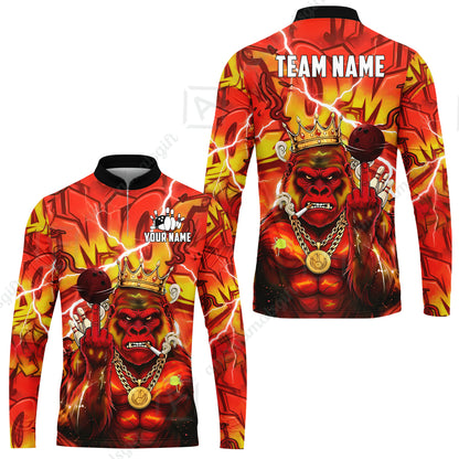 Custom Bowling Jersey Polo Shirt, Rebellious Gorilla King & Street Graffiti, Custom Bowling Jersey Team Shirt For Players With Name & Team Name