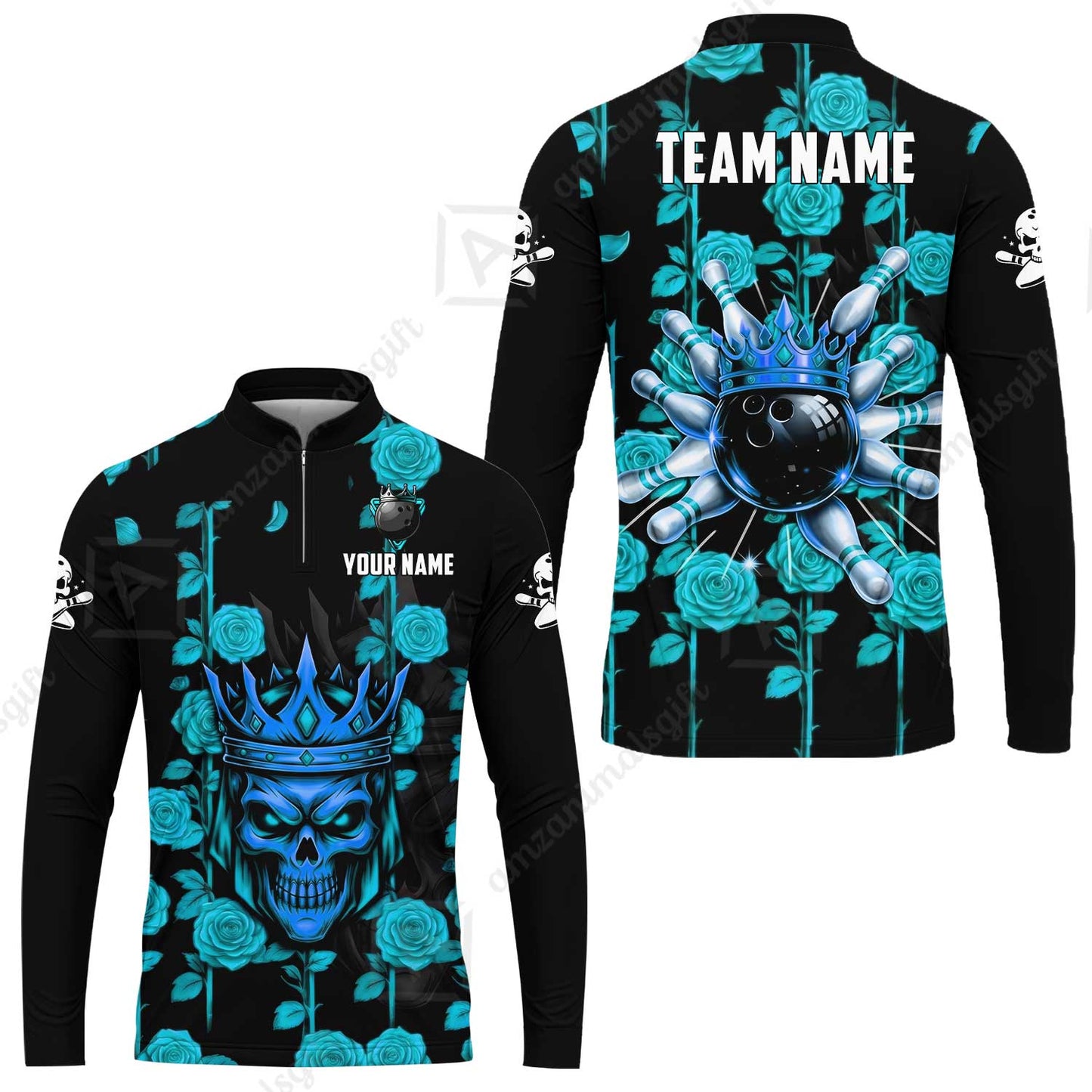 Custom Bowling Jersey Polo Shirt, Royal Skull Bowling, Custom Bowling Jersey Team Shirt For Players With Name & Team Name