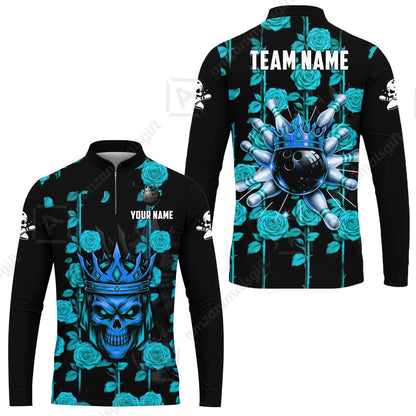 Custom Bowling Jersey Polo Shirt, Royal Skull Bowling, Custom Bowling Jersey Team Shirt For Players With Name & Team Name