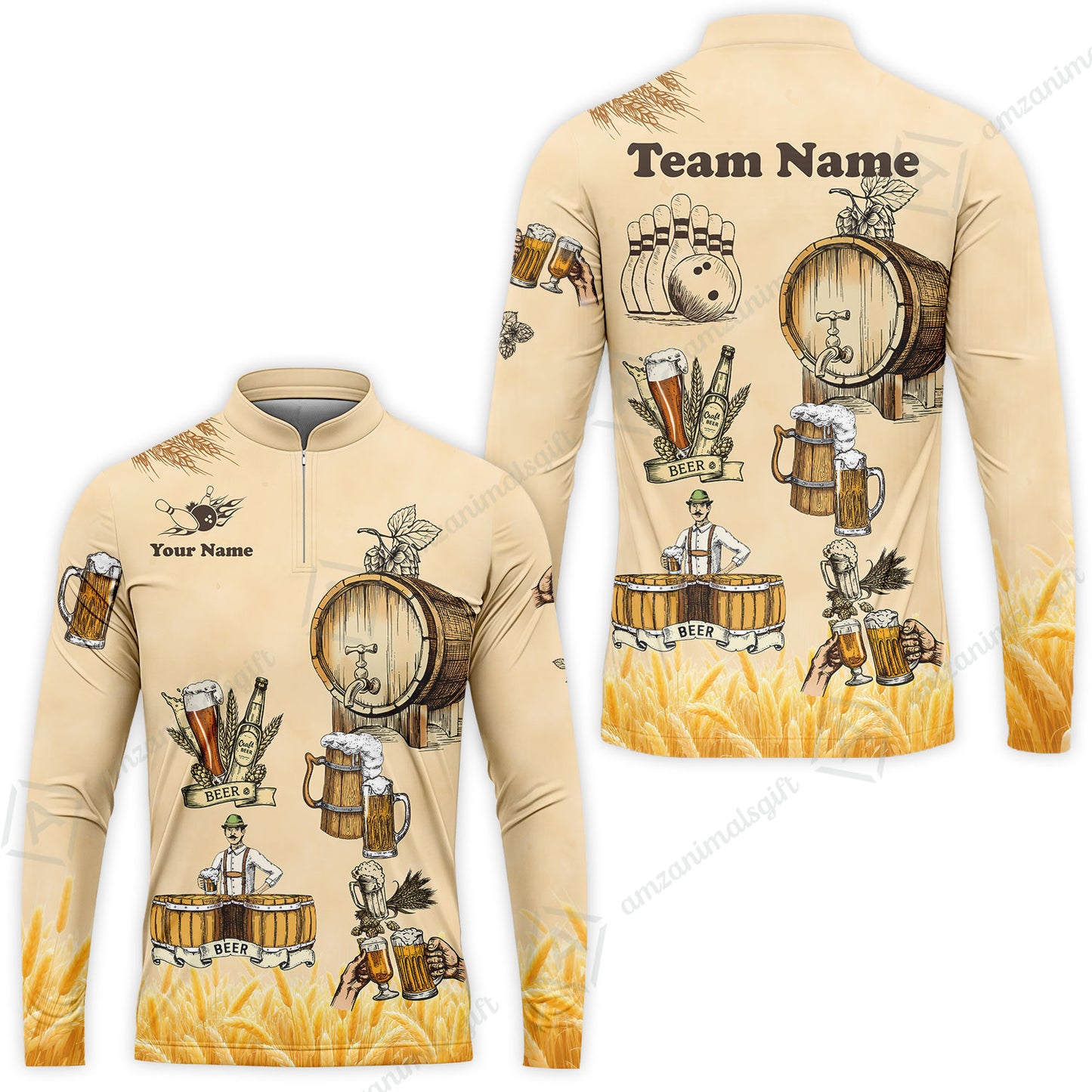 Custom Bowling Jersey Polo, Beer 3 Scale, Custom Bowling Jersey Team Shirt For Players With Name & Team Name