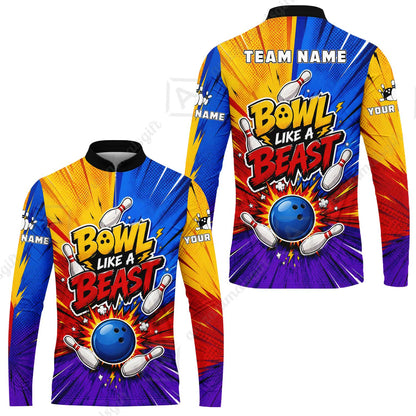 Custom Bowling Jersey Polo Shirt, Comic Pop Art Beast Mode Blast, Custom Bowling Jersey Team Shirt For Players With Name and Team Name