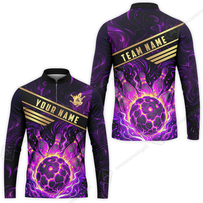 Custom Bowling Polo Shirt, Glowing Bowling Ball and Pins Custom Bowling Polo Team Shirt For Players With Name & Team Name