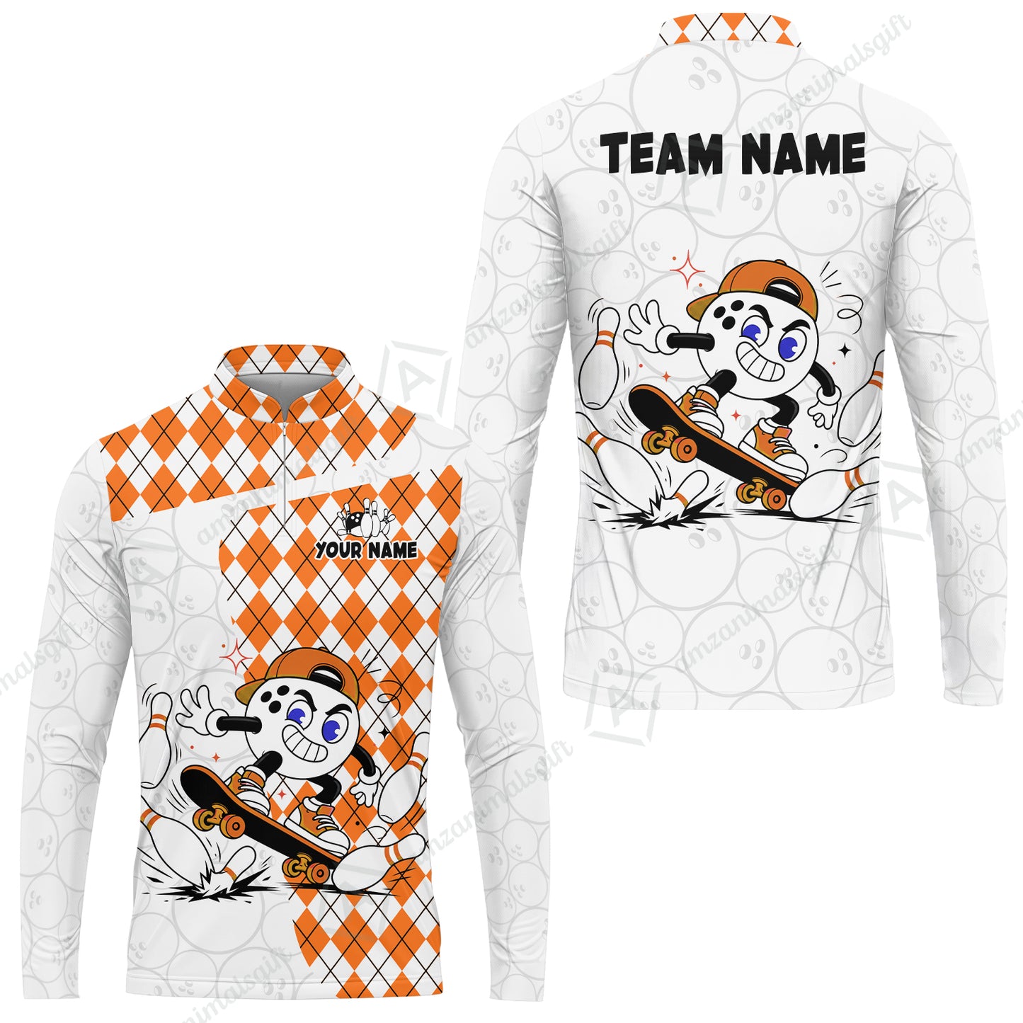 Custom Bowling Jersey Polo Shirt, Skateboarder Bowling Ball Mascot, Custom Bowling Jersey Team Shirt For Players With Name and Team Name