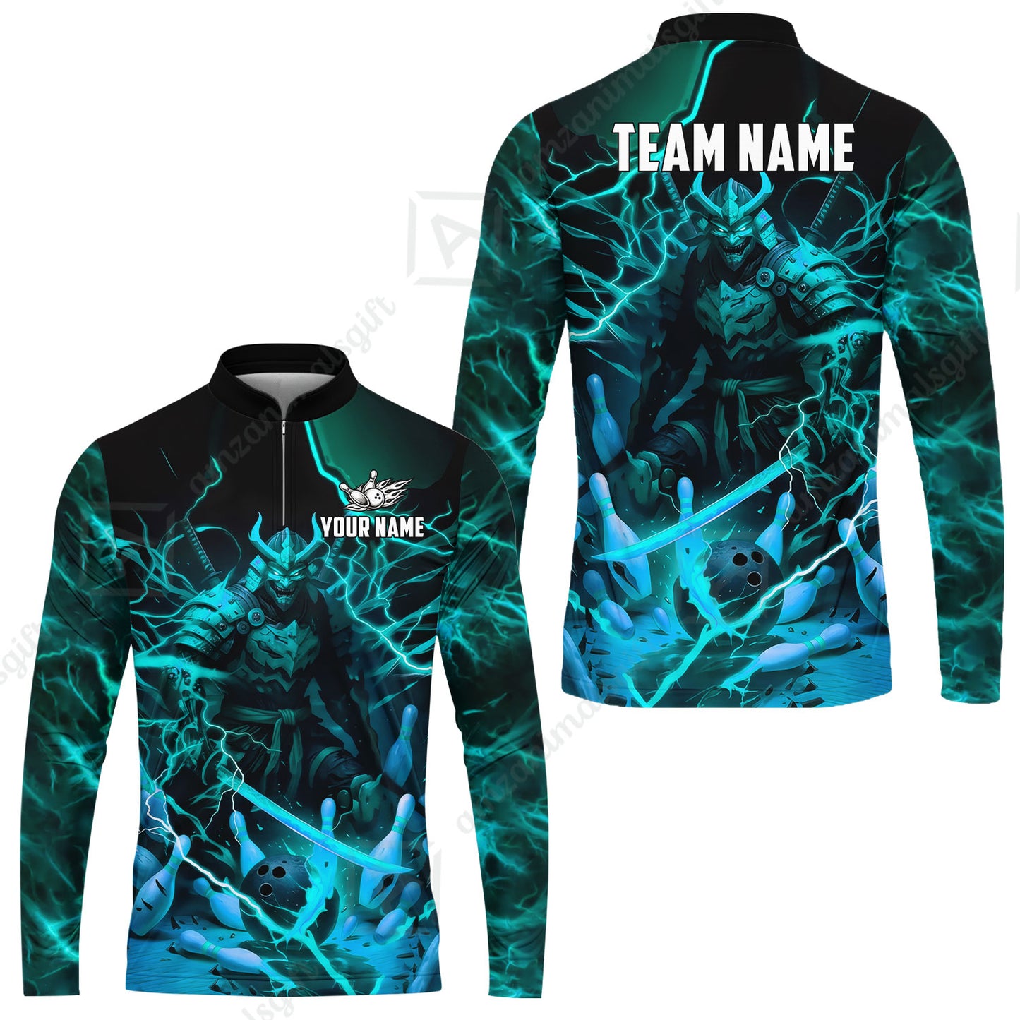 Custom Bowling Jersey Polo Shirt, Fiery Samurai Strike, Custom Bowling Jersey Team Shirt For Players With Name & Team Name