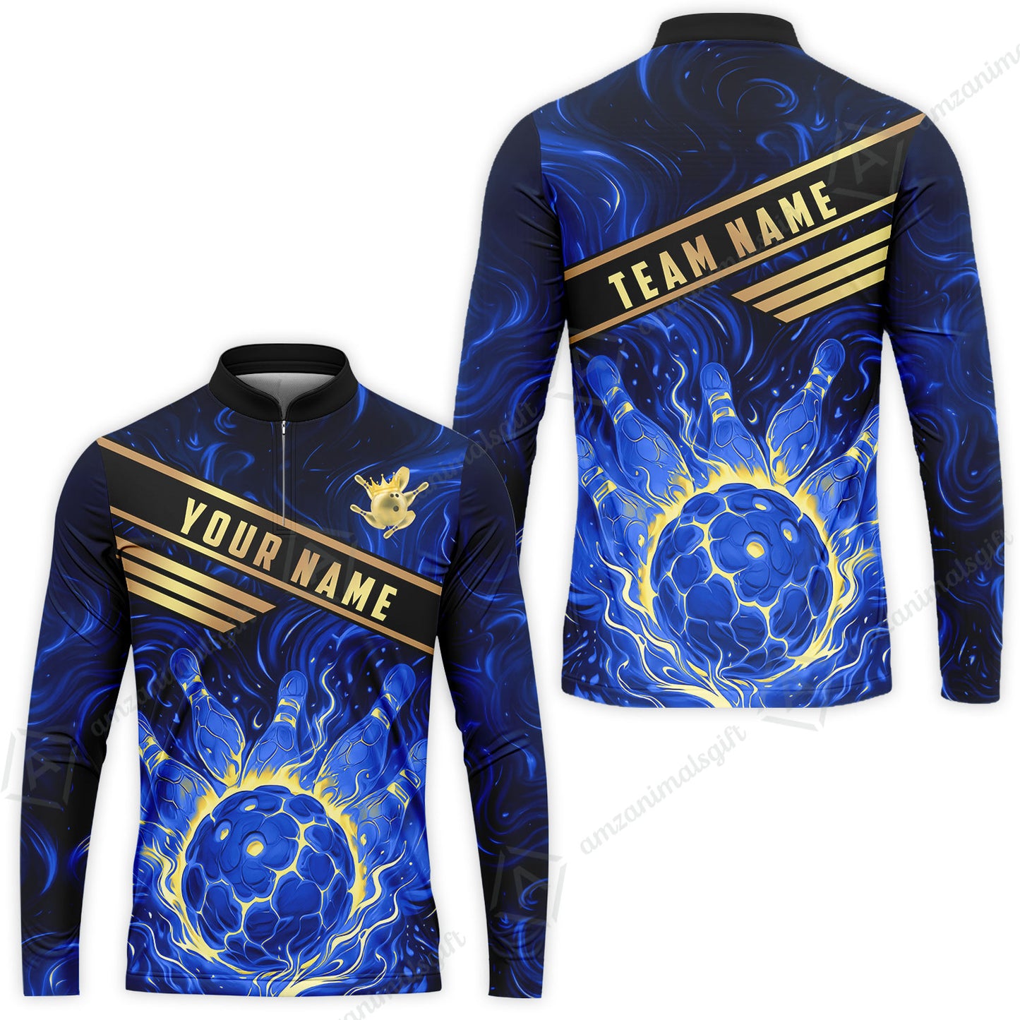 Custom Bowling Polo Shirt, Glowing Bowling Ball and Pins Custom Bowling Polo Team Shirt For Players With Name & Team Name