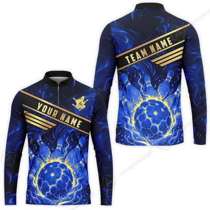 Custom Bowling Polo Shirt, Glowing Bowling Ball and Pins Custom Bowling Polo Team Shirt For Players With Name & Team Name