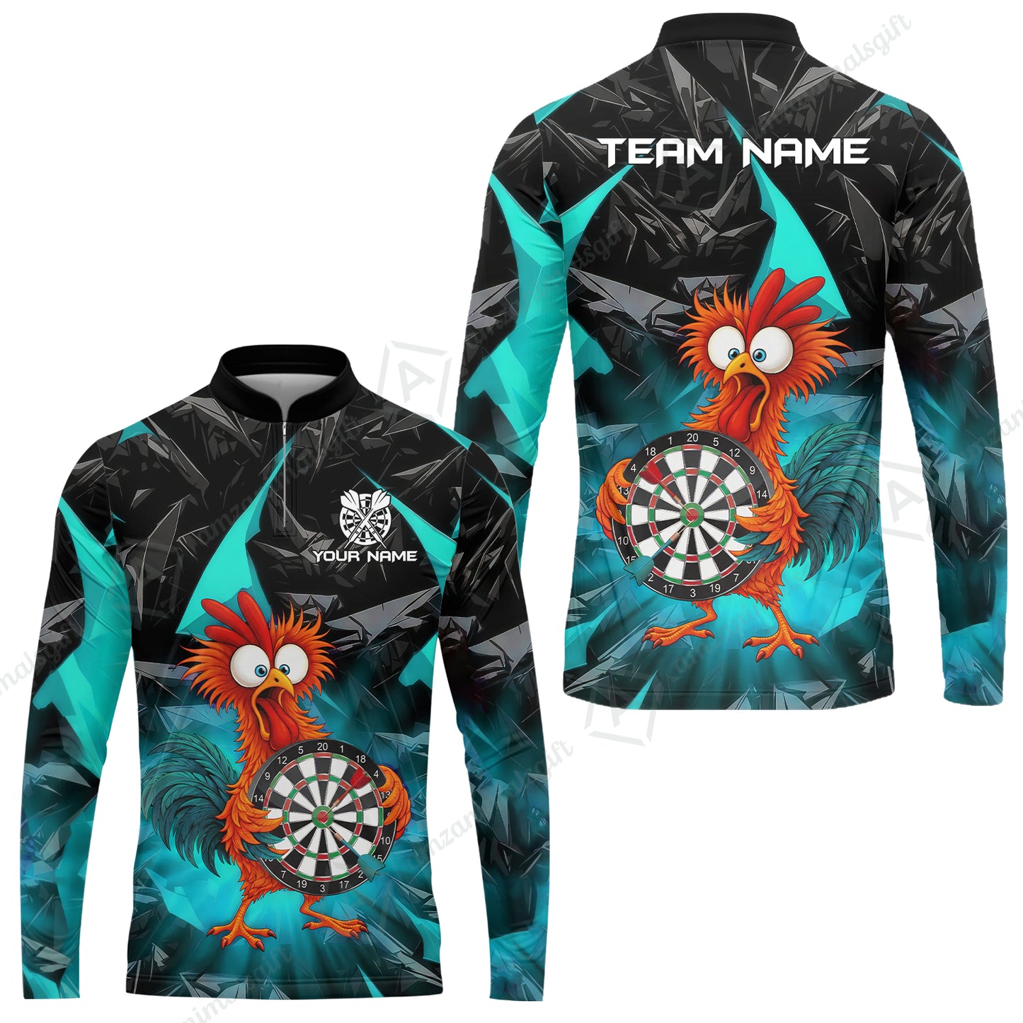 Custom Darts Team Jersey, Personalized Funky Rooster Dart Shirt For Players With Name & Team Name