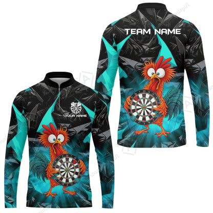 Custom Darts Team Jersey, Personalized Funky Rooster Dart Shirt For Players With Name & Team Name