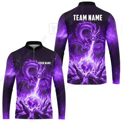 Custom Bowling Jersey Polo Shirt, Asian Dragon's Fire Strike, Custom Bowling Jersey Team Shirt For Players With Name & Team Name
